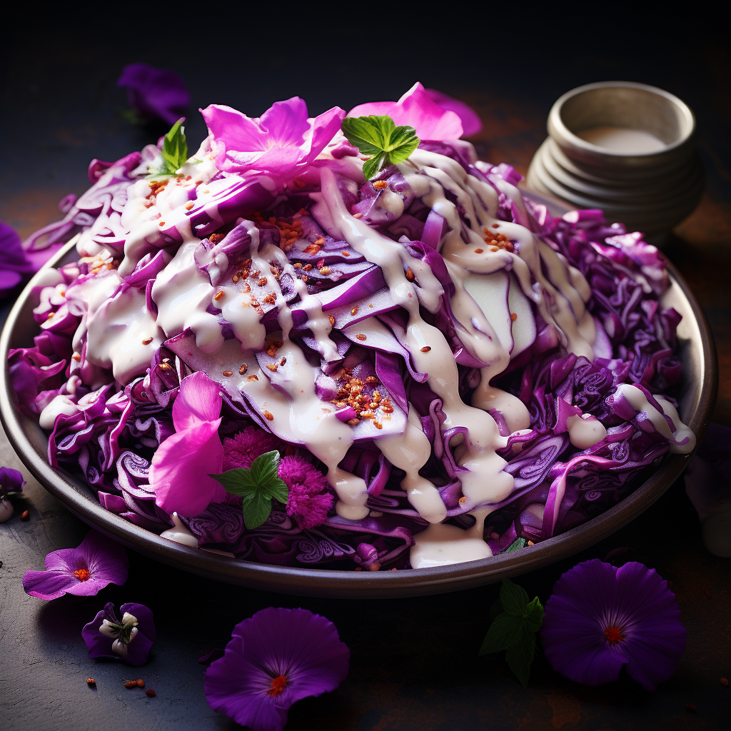 Colorful and Tasty Purple Cabbage Slaw with Tahini and Lemon Dressing