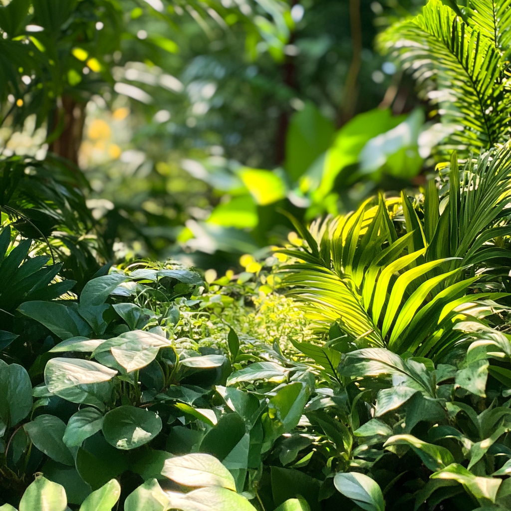 lush green plants garden sunlight