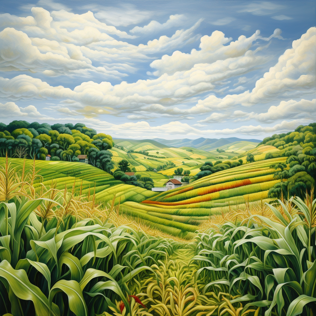 Beautiful lush rolling fields and corn farms