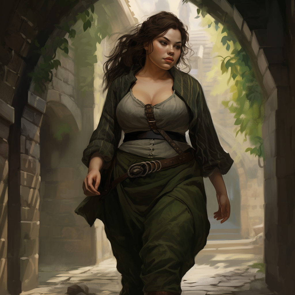 Plus-Sized Woman Walking on a Cobblestone Path