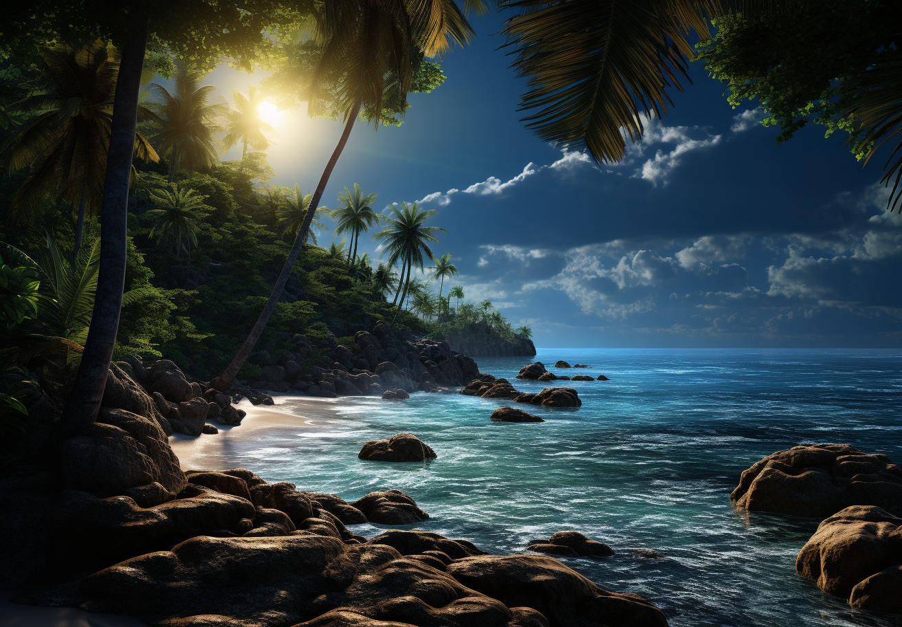 Beautiful tropical landscape with ocean view