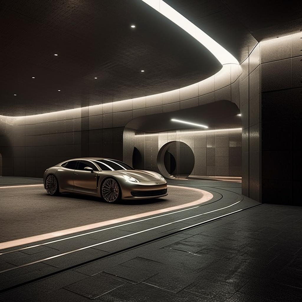 Luxurious subterranean garage with carefully arranged vehicles