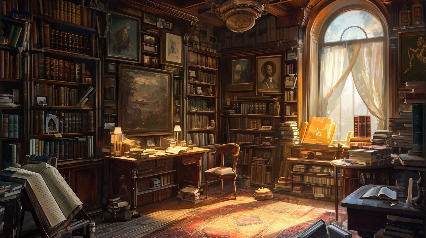 Luxurious room with books and artwork