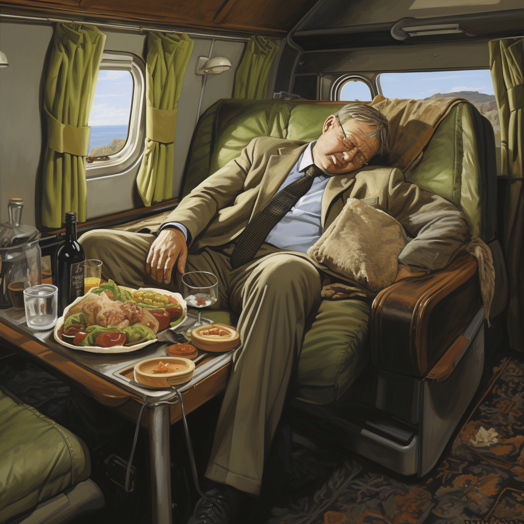 Kiwi farmer sleeping in business class