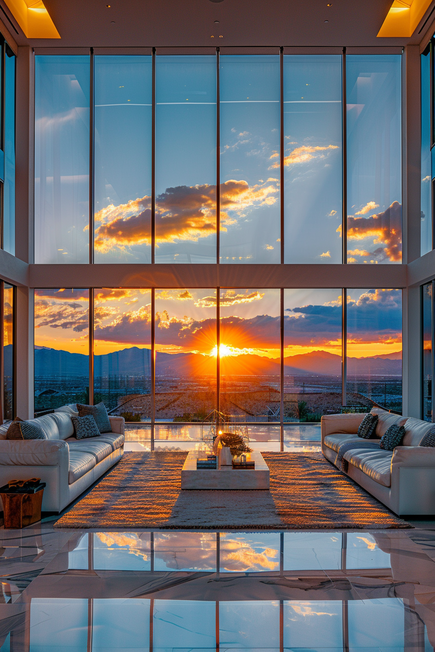 Modern Living Room Sunset View