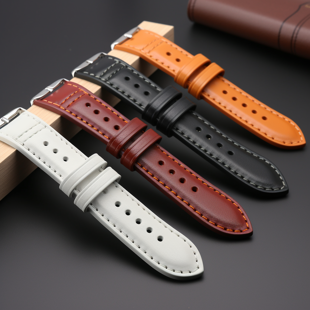 Stylish leather wristwatch strap with high contrast