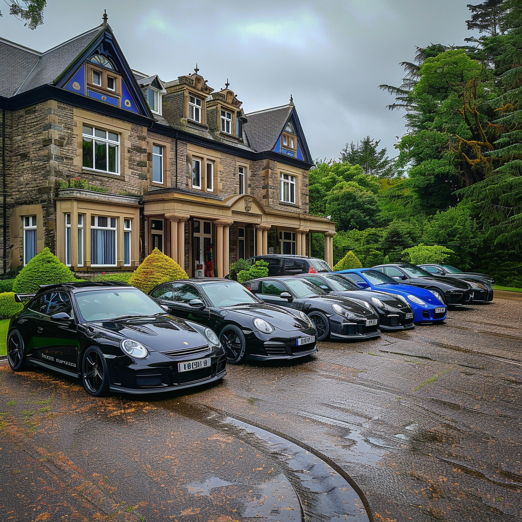 Mansion with Luxury Parked Cars