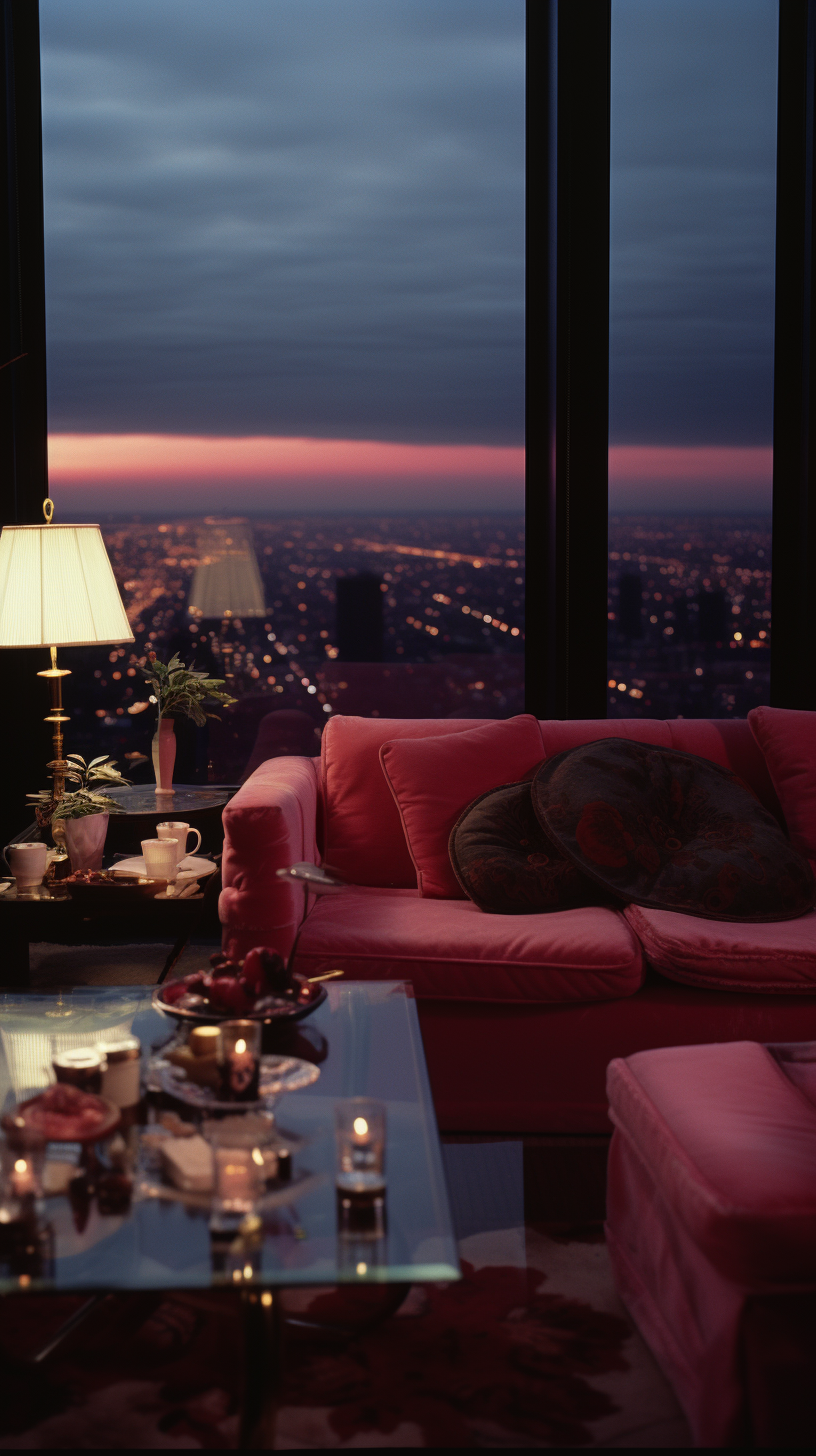 Luxurious penthouse living room with big windows