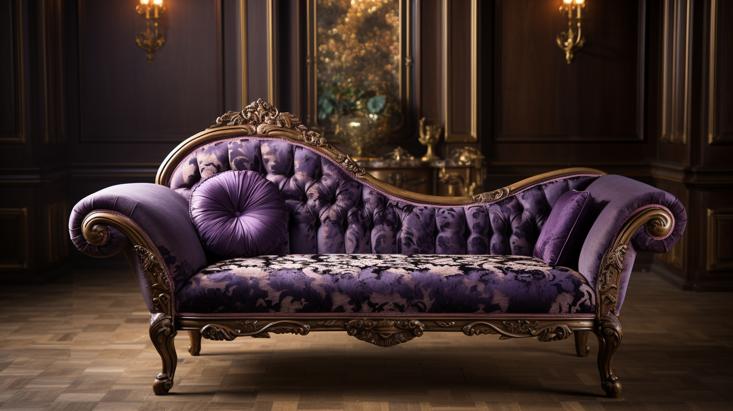 Luxurious velvet damask pattern on vintage chaise lounge