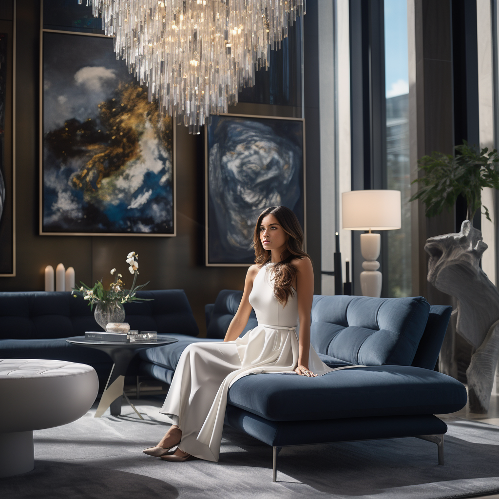 Luxurious Woman Sitting in Expensive Living Room