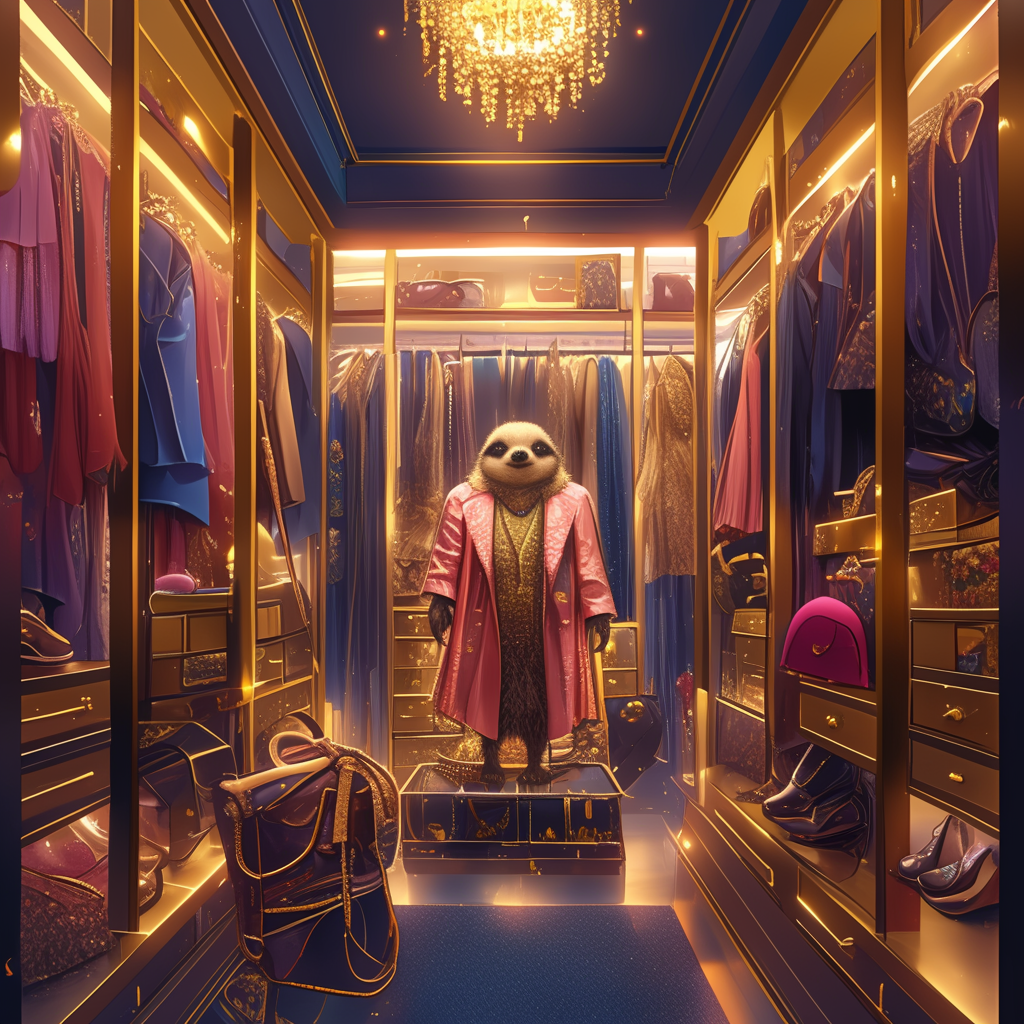 Sassy Sloth in luxurious closet