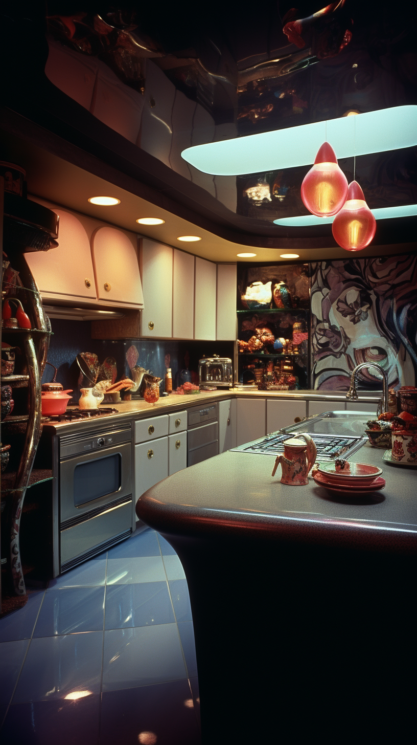 Beautifully designed 1980s kitchen with funky decor