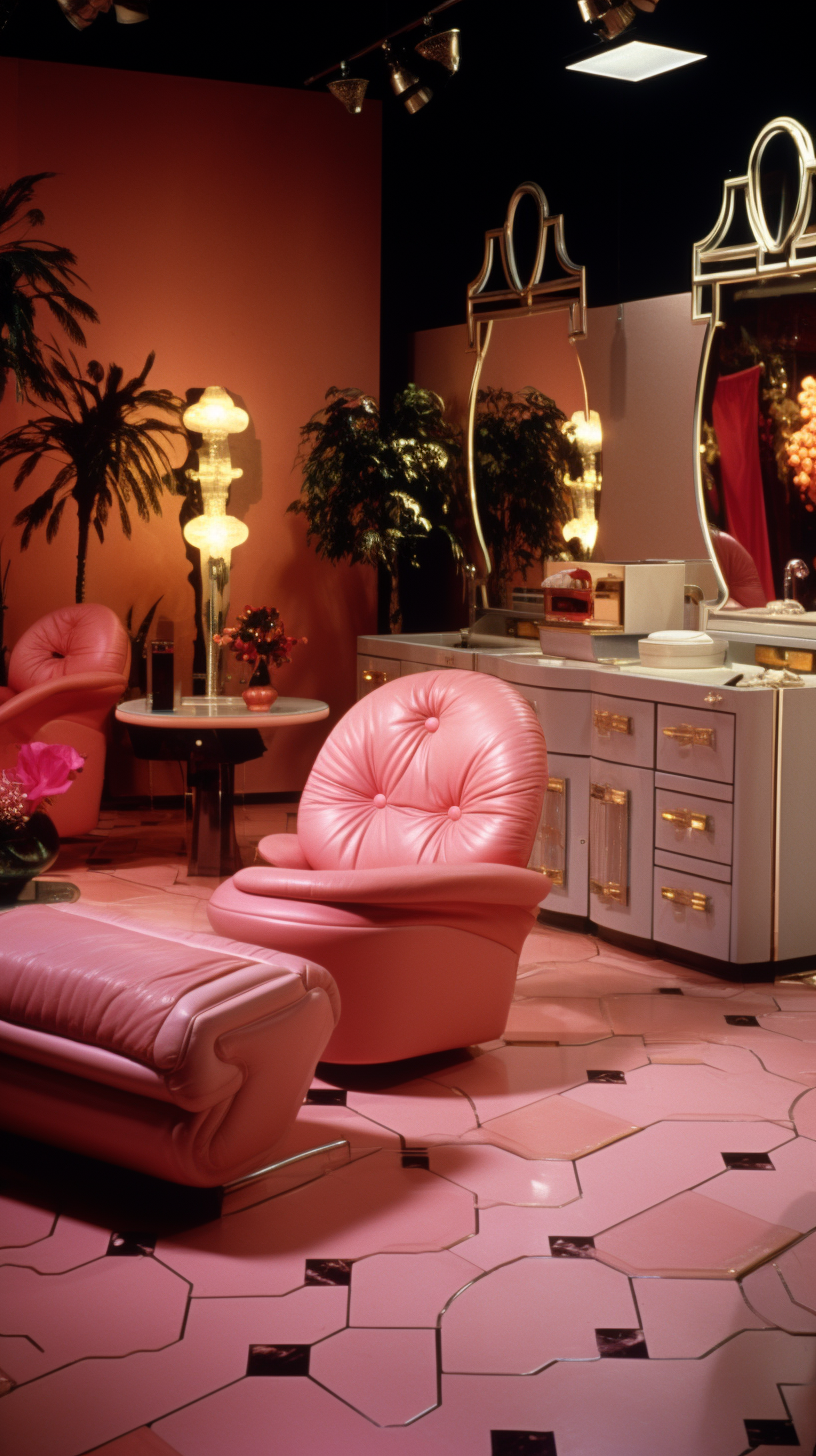 Luxury 1980s makeup room area