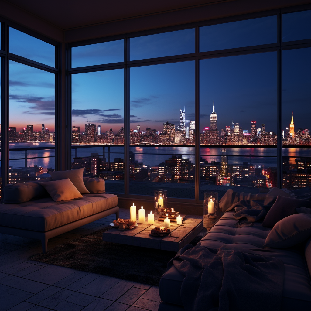 Romantic luxury apartment view at night