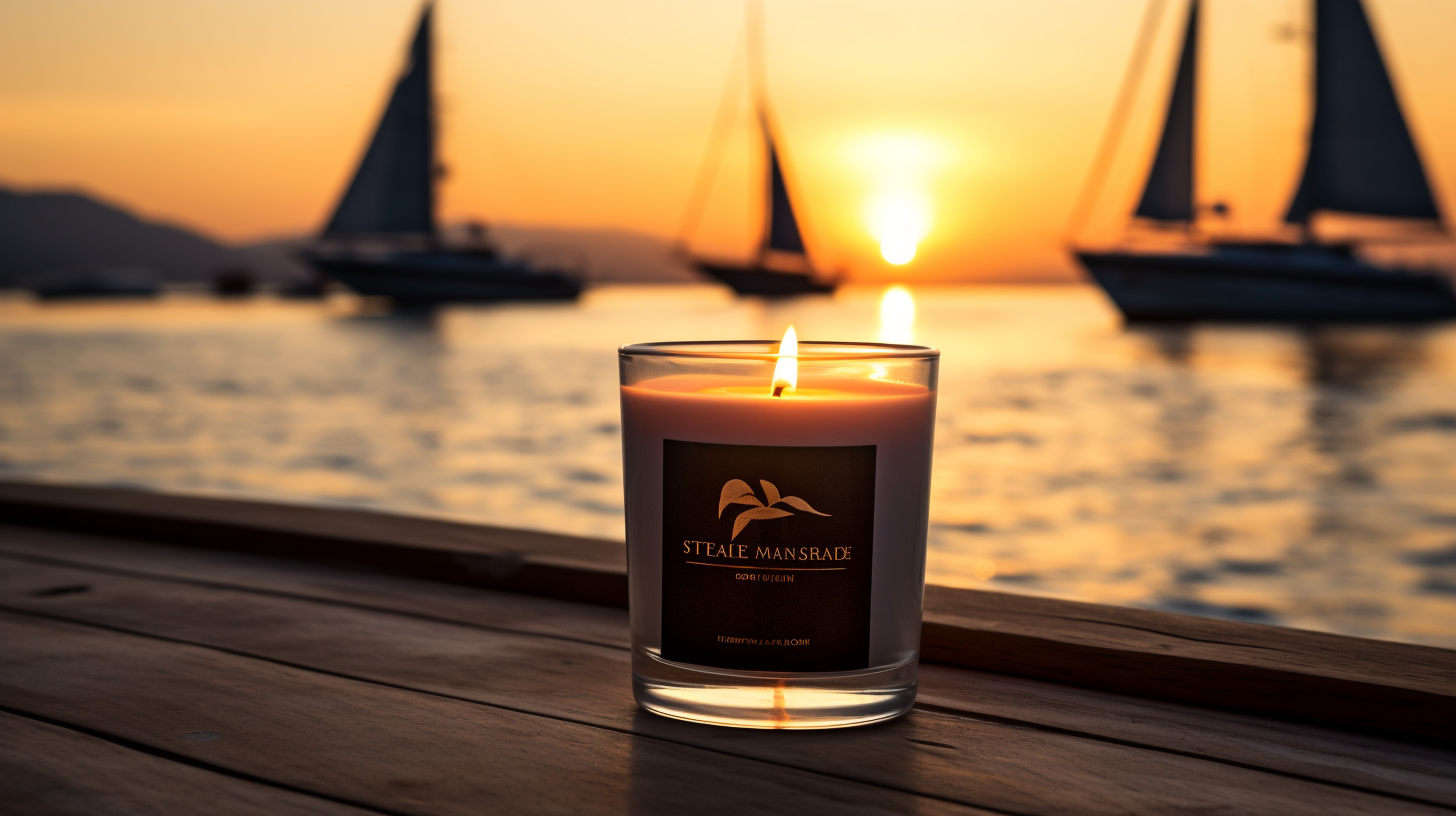 Luxury black candle with yacht at sunset