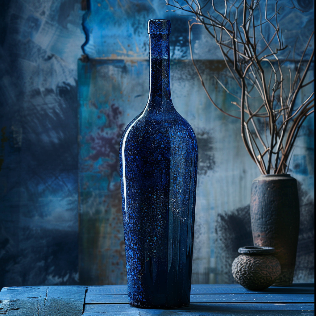 Dark blue luxury wine bottle