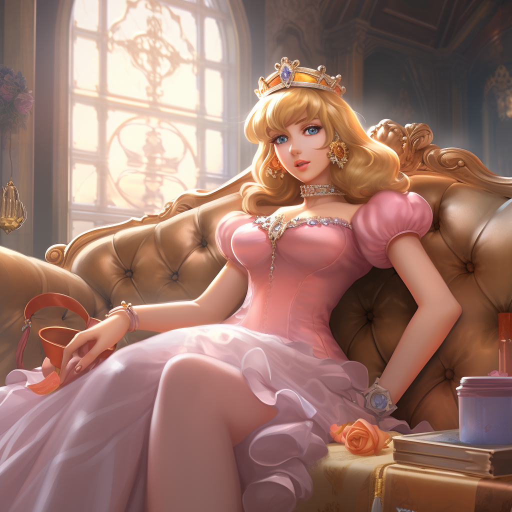 Princess Peach lounging in luxury castle