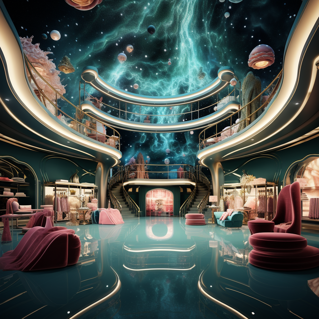 Luxury department store showroom in surrealistic style