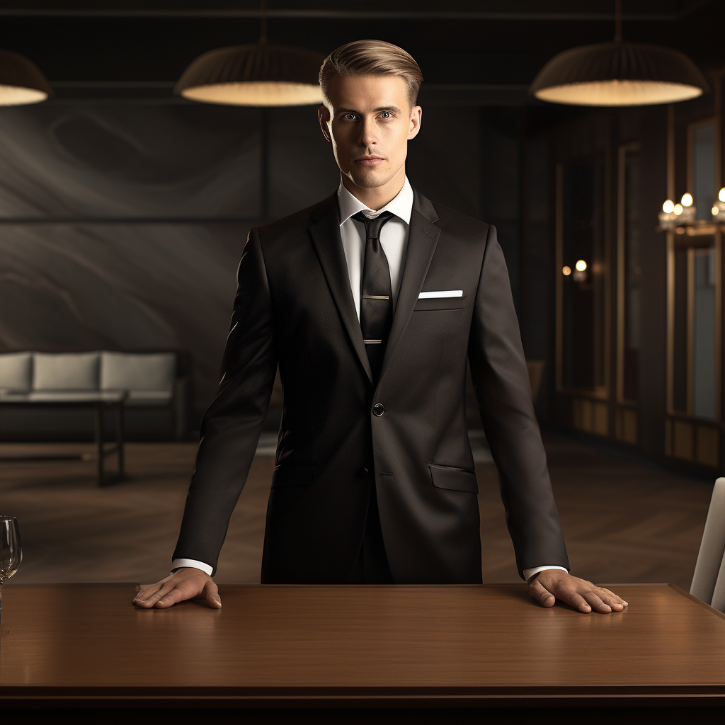 Elegant German businessman standing at table