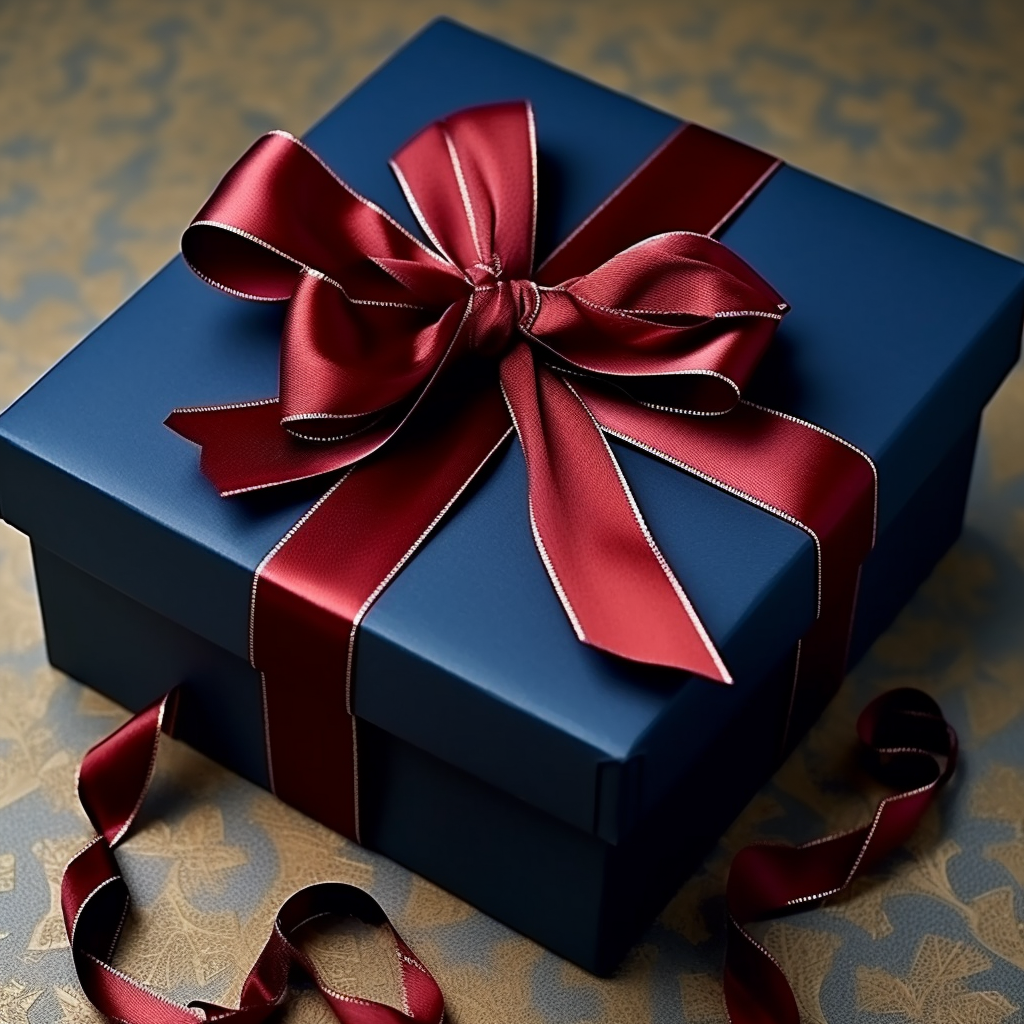 Luxury gift box tied with dark red ribbon