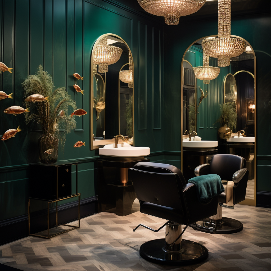 Luxury hair salon with fish-inspired decor