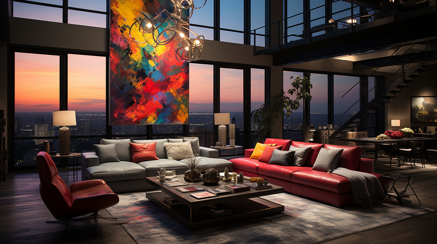 Modern art in luxury highrise game room