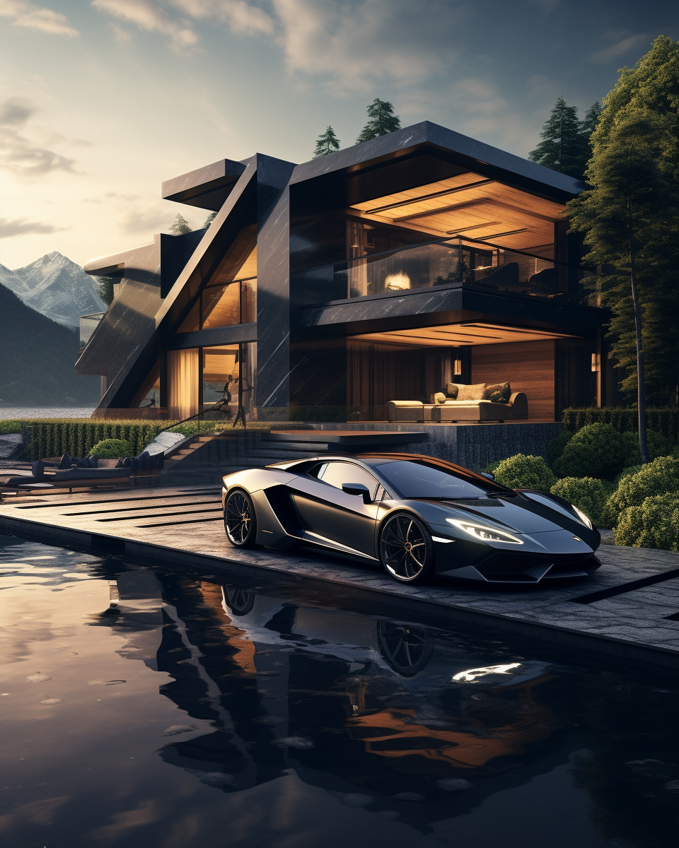 Luxury house with Lamborghini at garage