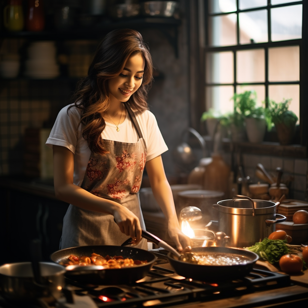 Beautiful Southeast Asian Lady Cooking