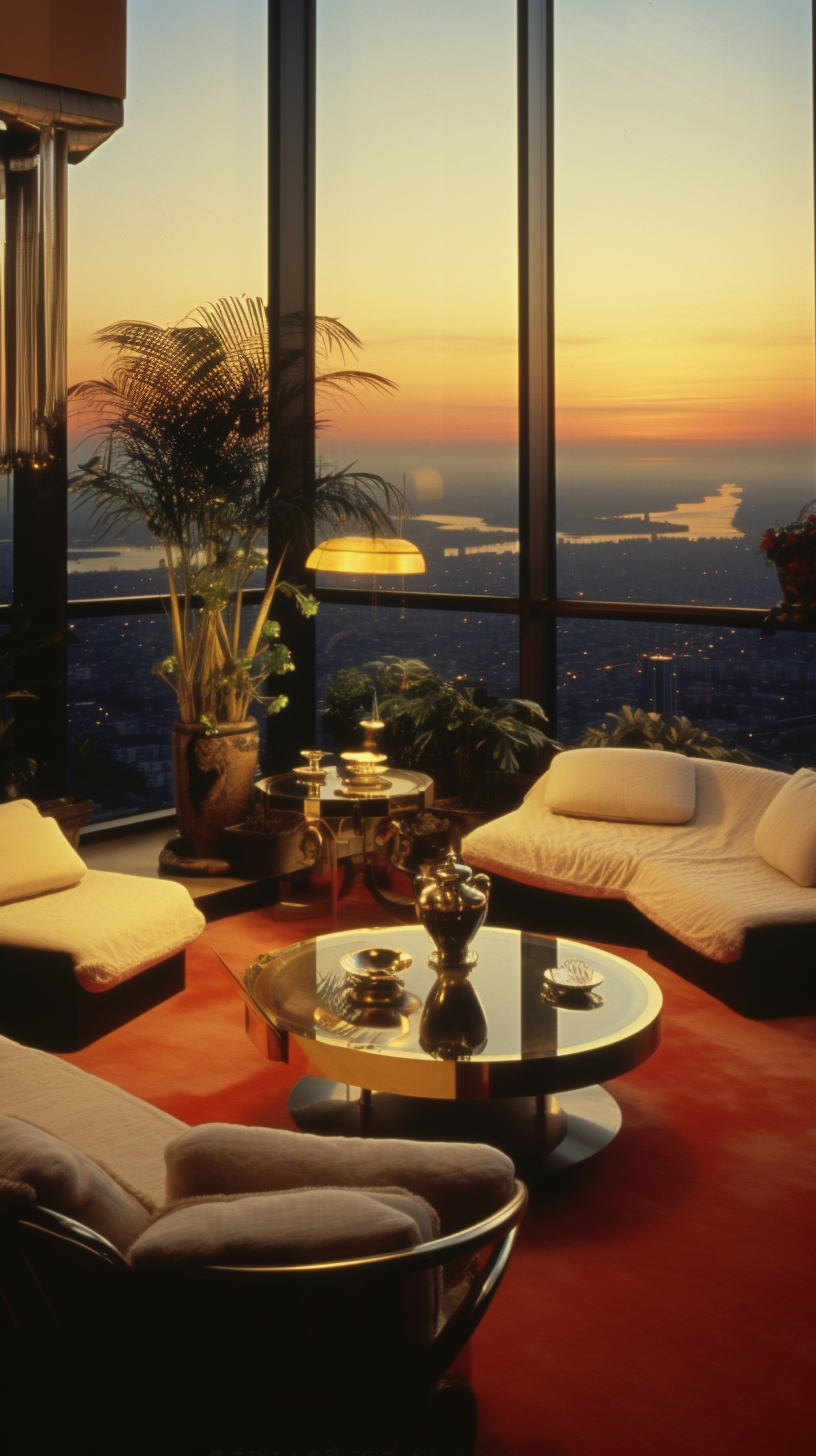 1980s luxury London penthouse interior