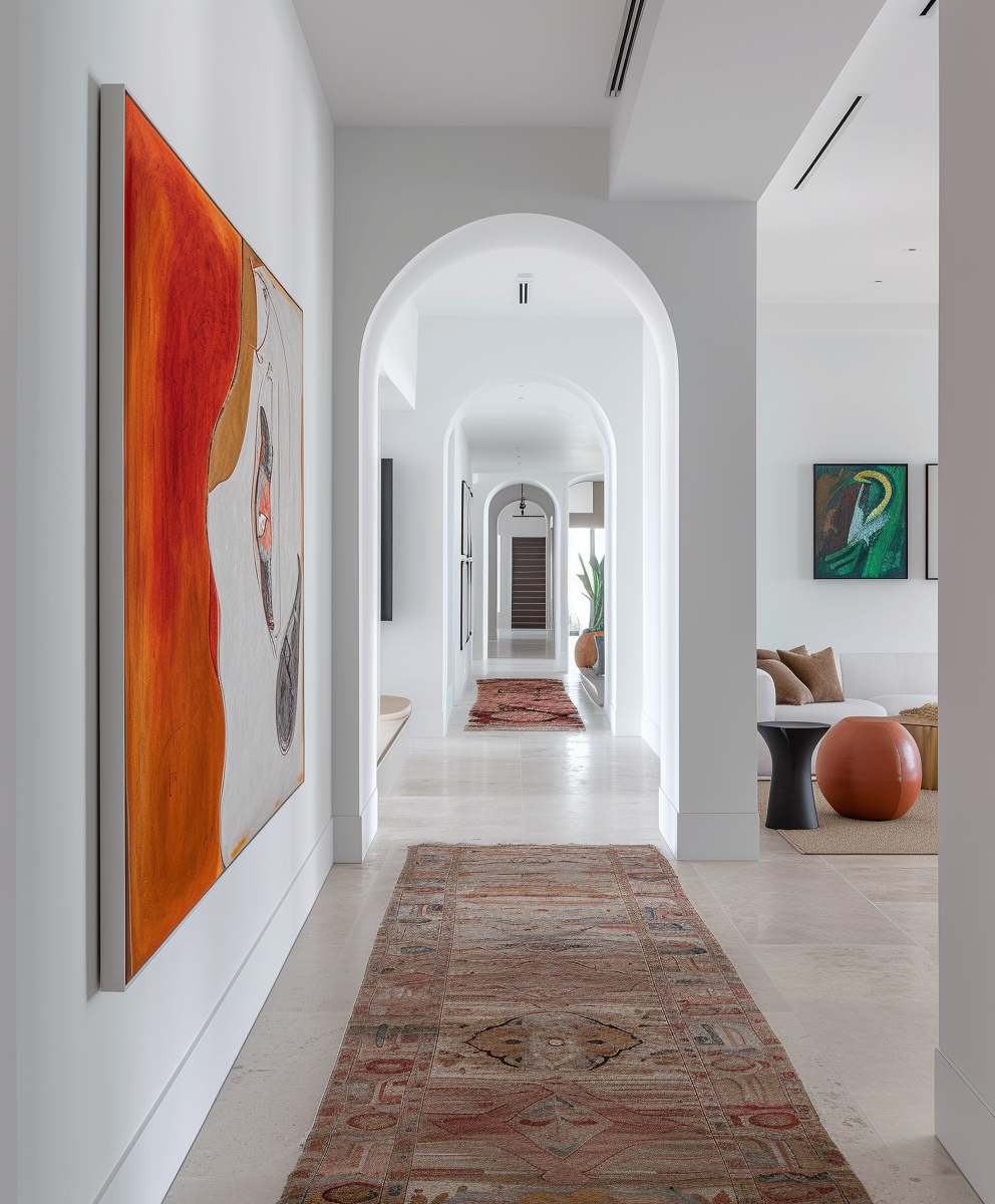 Modern Minimal Hallway with Artwork and Rug