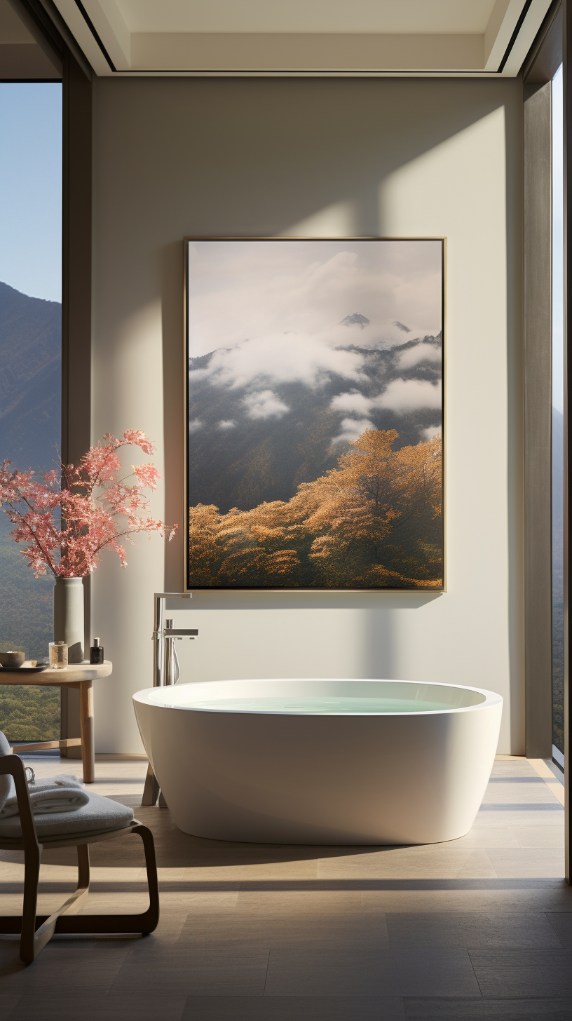 Luxury modern bathroom with beautiful painting