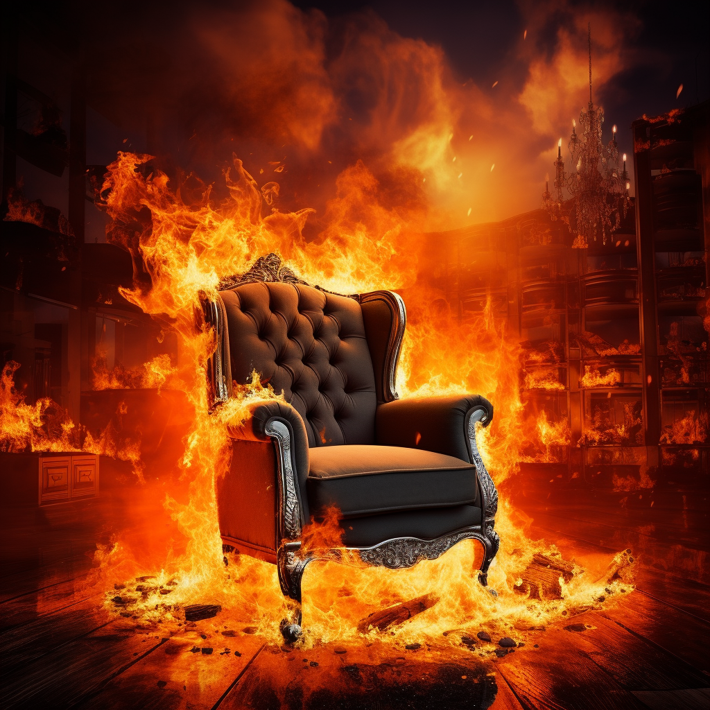 Luxurious office armchair engulfed in flames