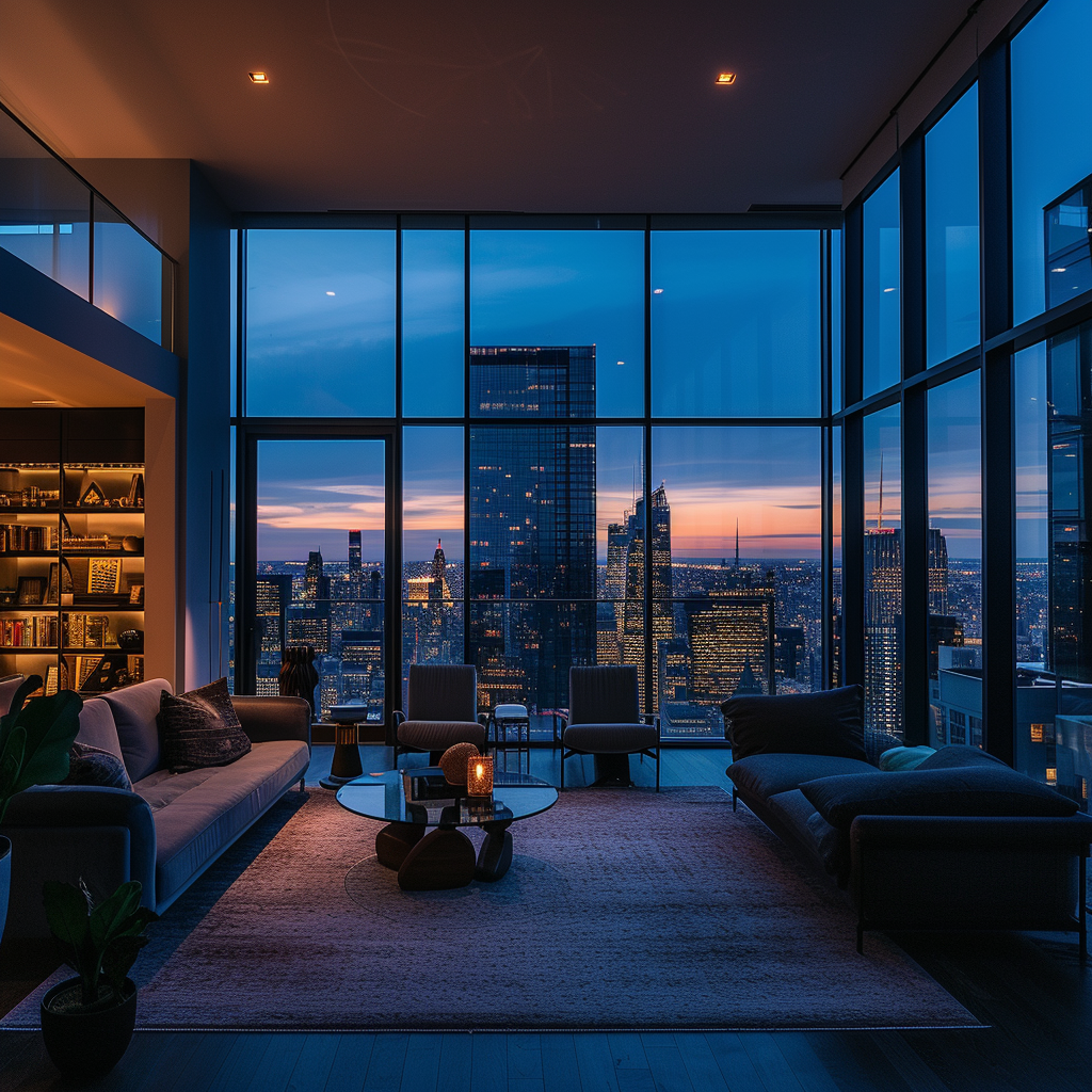 Penthouse interior evening luxury real estate