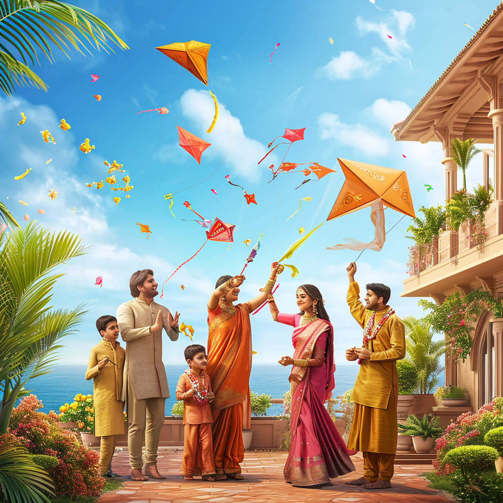 Indian Family Flying Kites with Friends