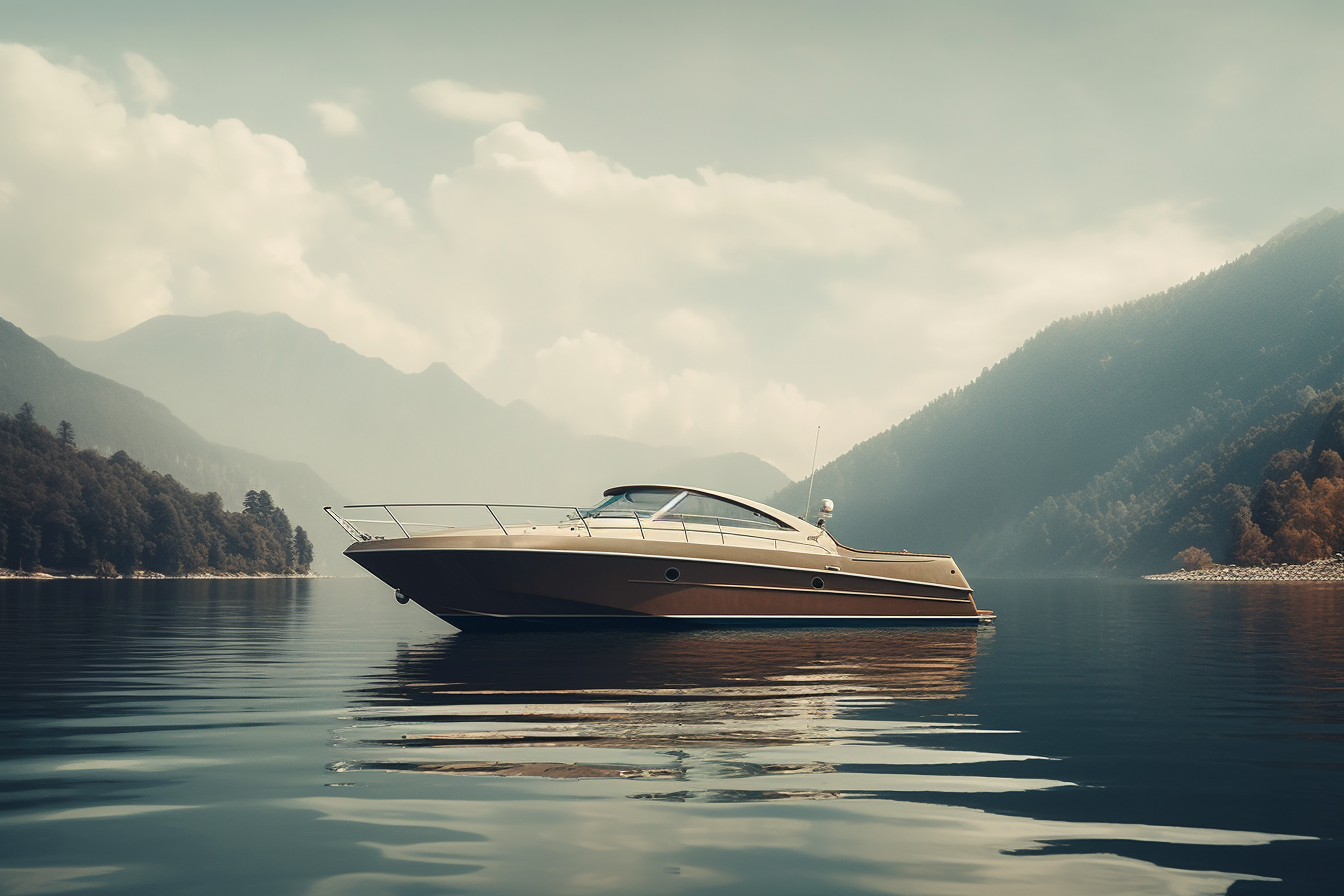 Luxury small boat in stunning lake scenery