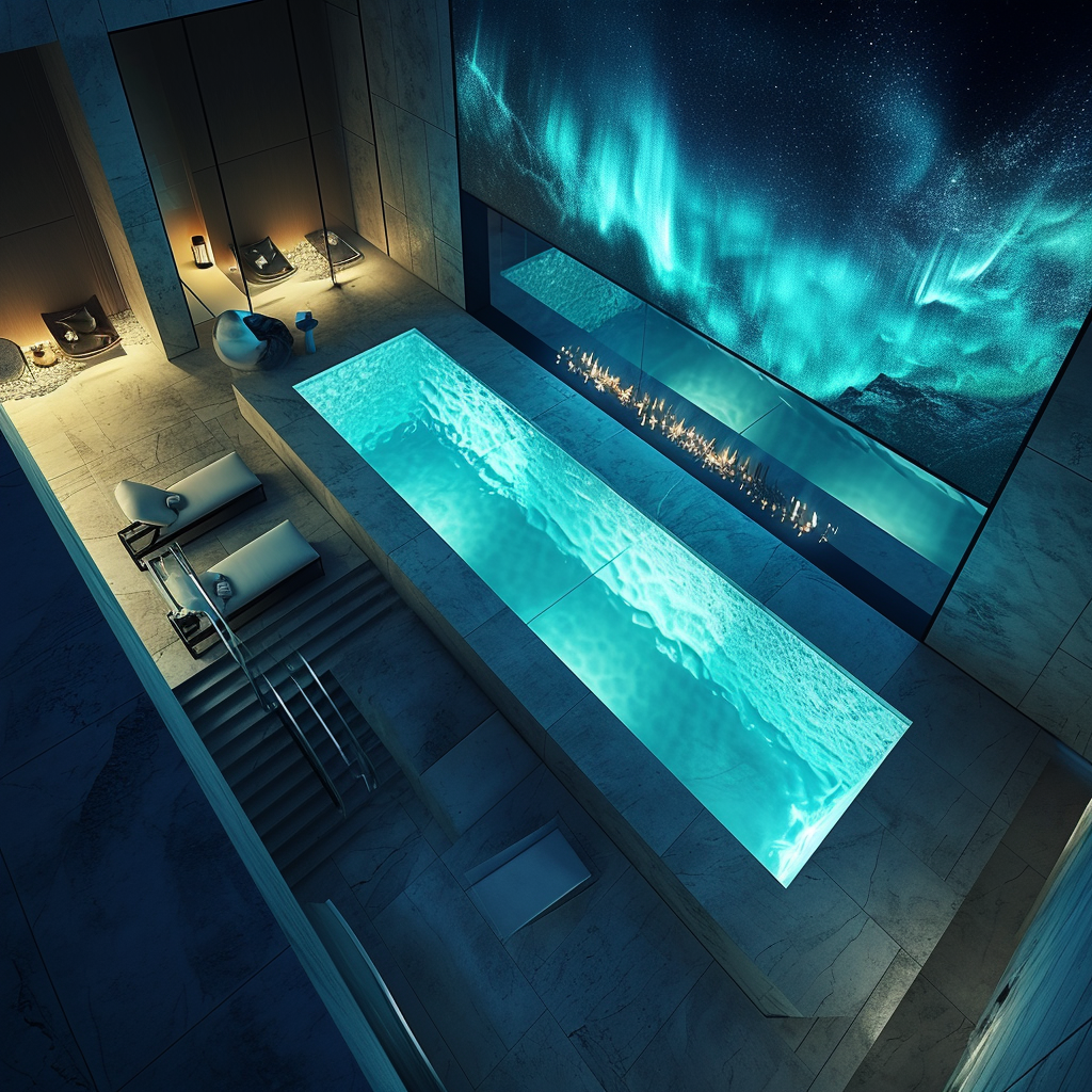 Luxury Spa with Night Aurora Borealis Video Wall