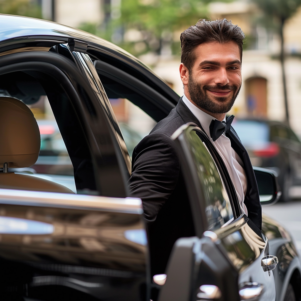 elegant luxury taxi driver smiling