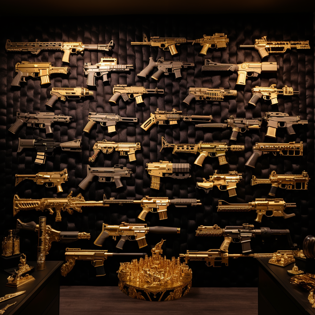 Wall of AR15 Rifles and Colt 1911 Pistols