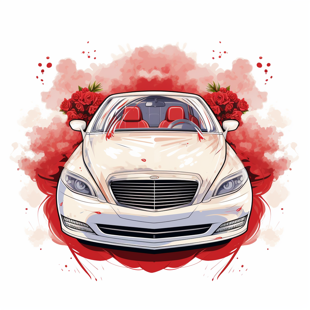 Luxury wedding car with red smoke bombs