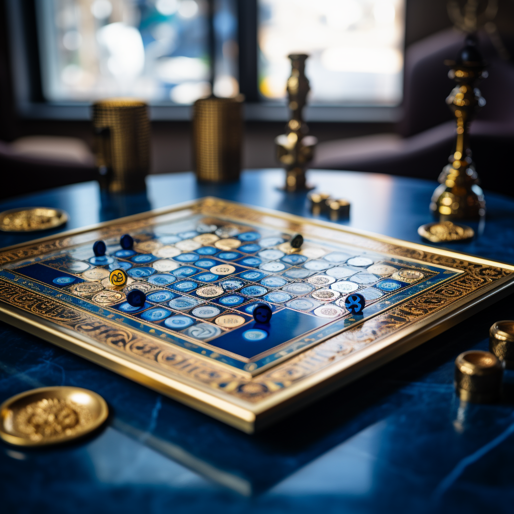 Luxury Wooden and Gold Plated Detailed Frame Blue Themed Ludo Game