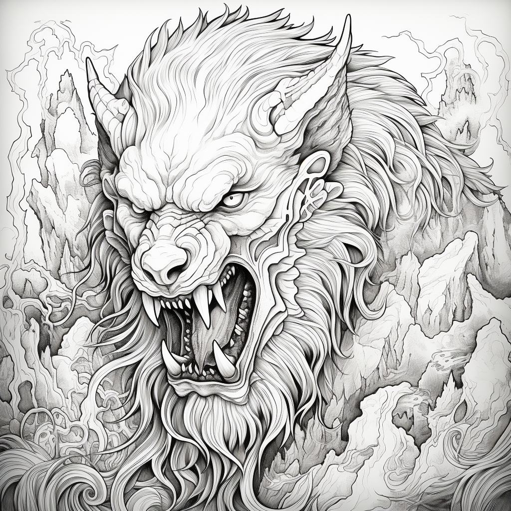 Detailed lycanthrope coloring page design