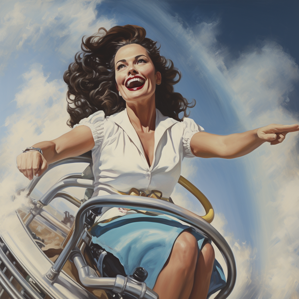 Lynda Carter enjoying roller coaster ride