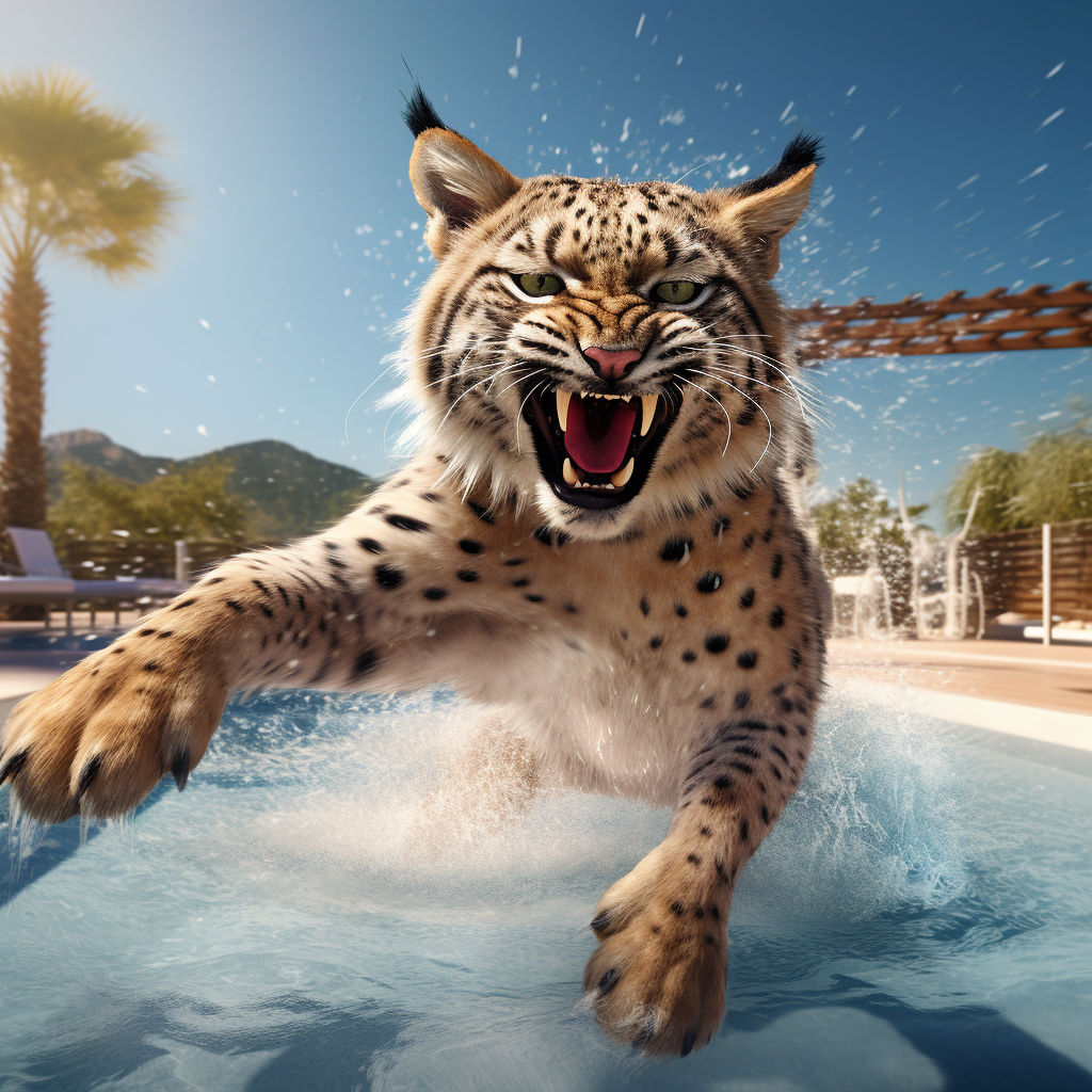 Lynx enjoying pool in Ibiza