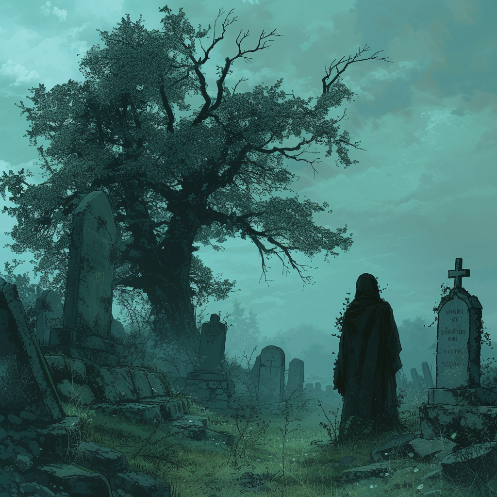 Macabre Anime Art Graveyard Fog