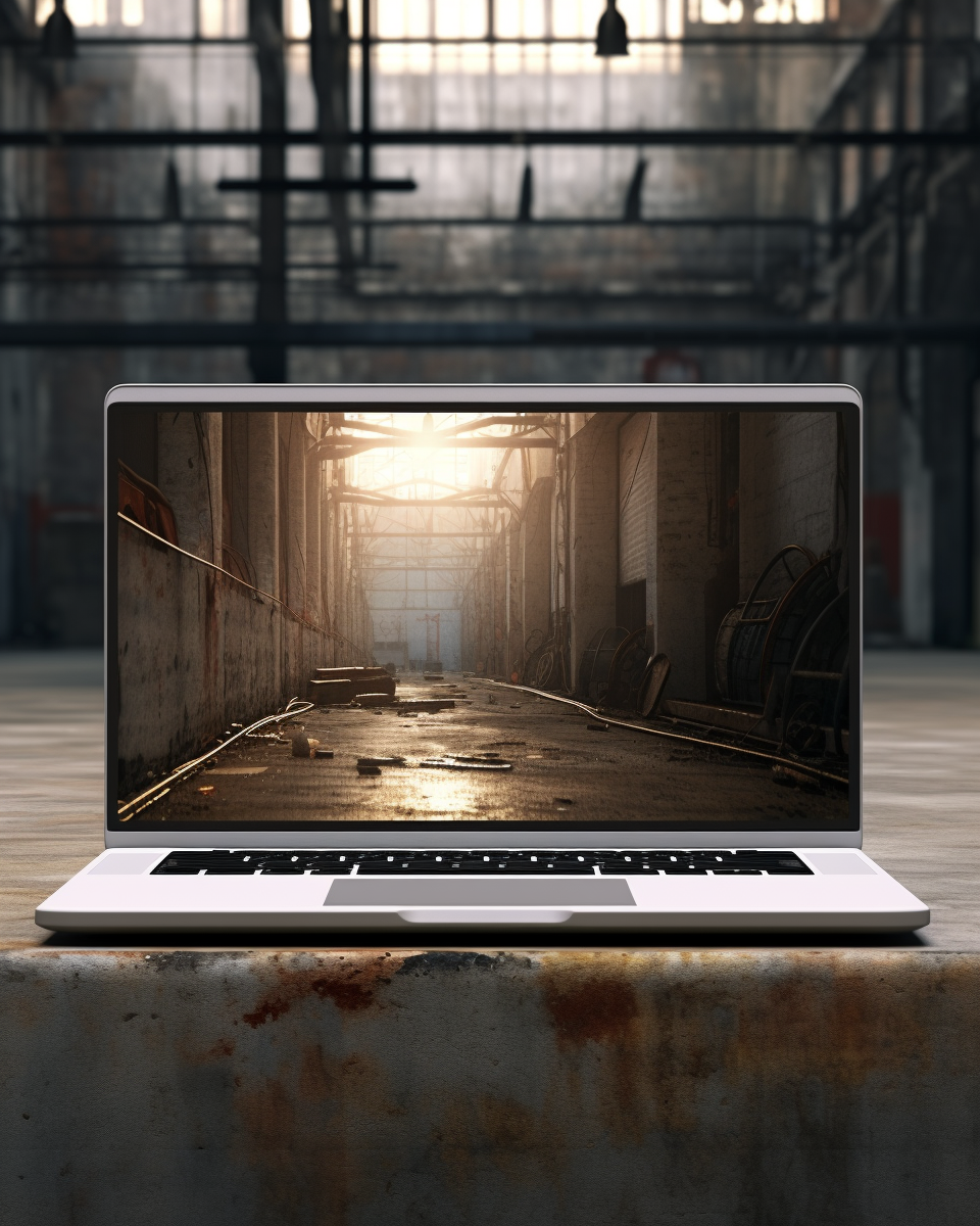 Macbook on concrete shapes