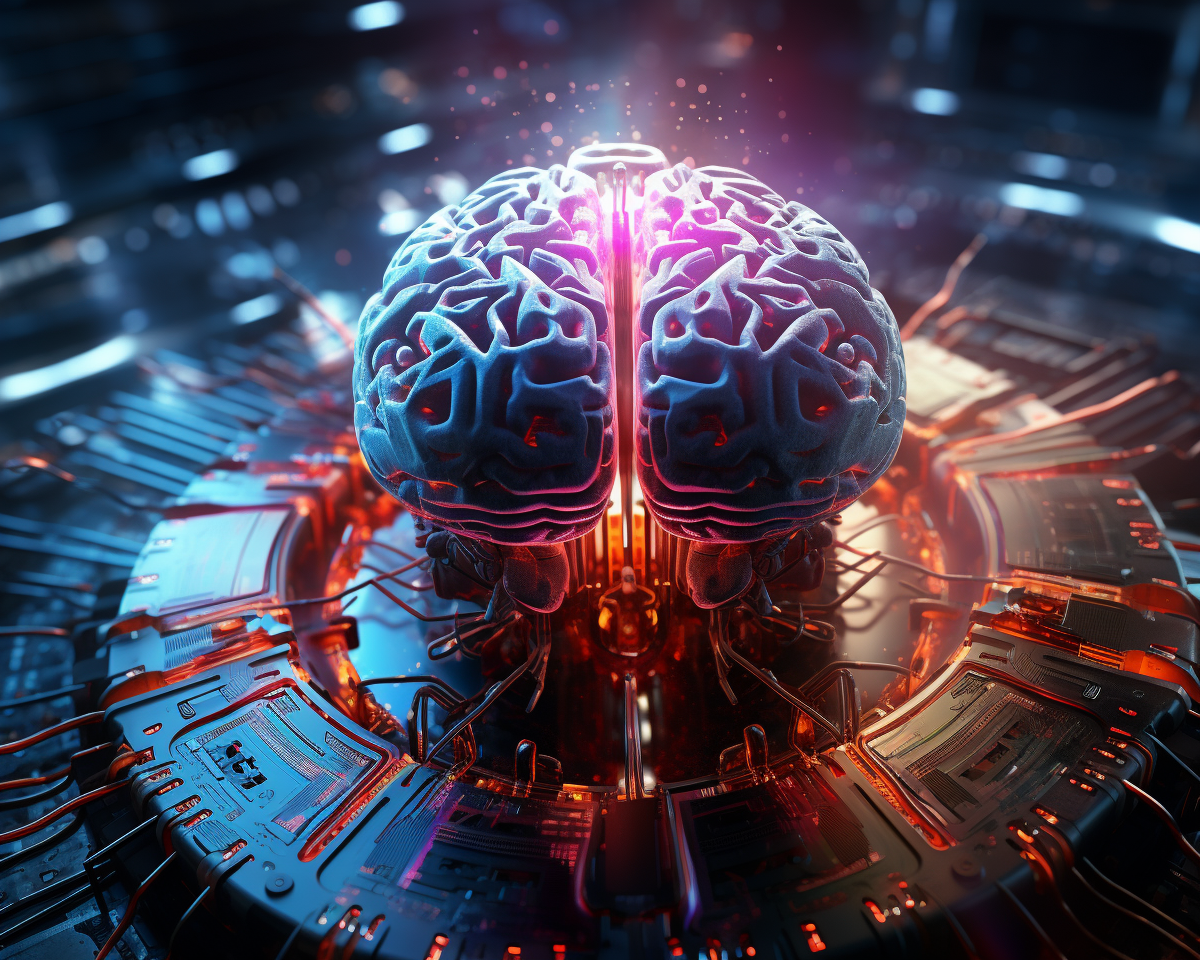 3D render of AI machine brain processing data