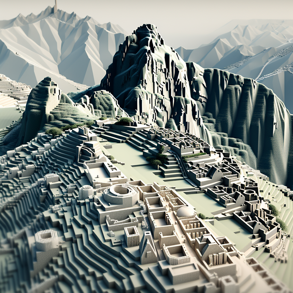 Machu Picchu wireframe - ancient Incan ruin