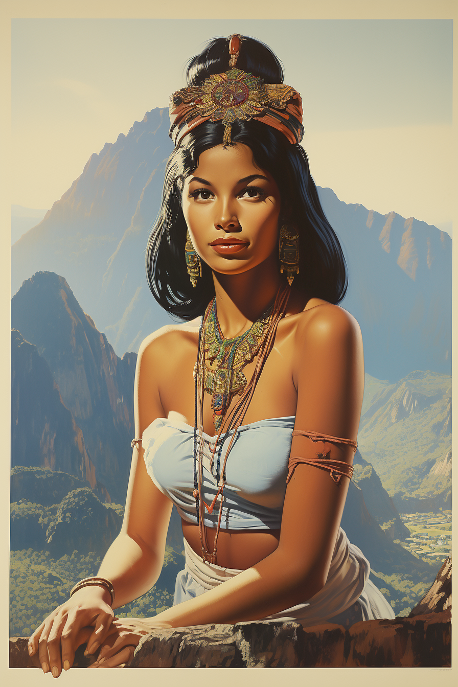 Illustration of a Beautiful Peruvian Woman at Machu Picchu