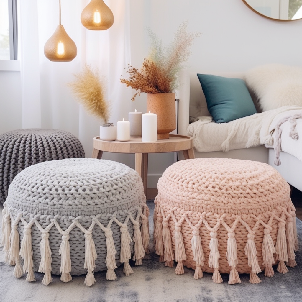 Round Macrame Pouf Bohemian Bedroom Decor