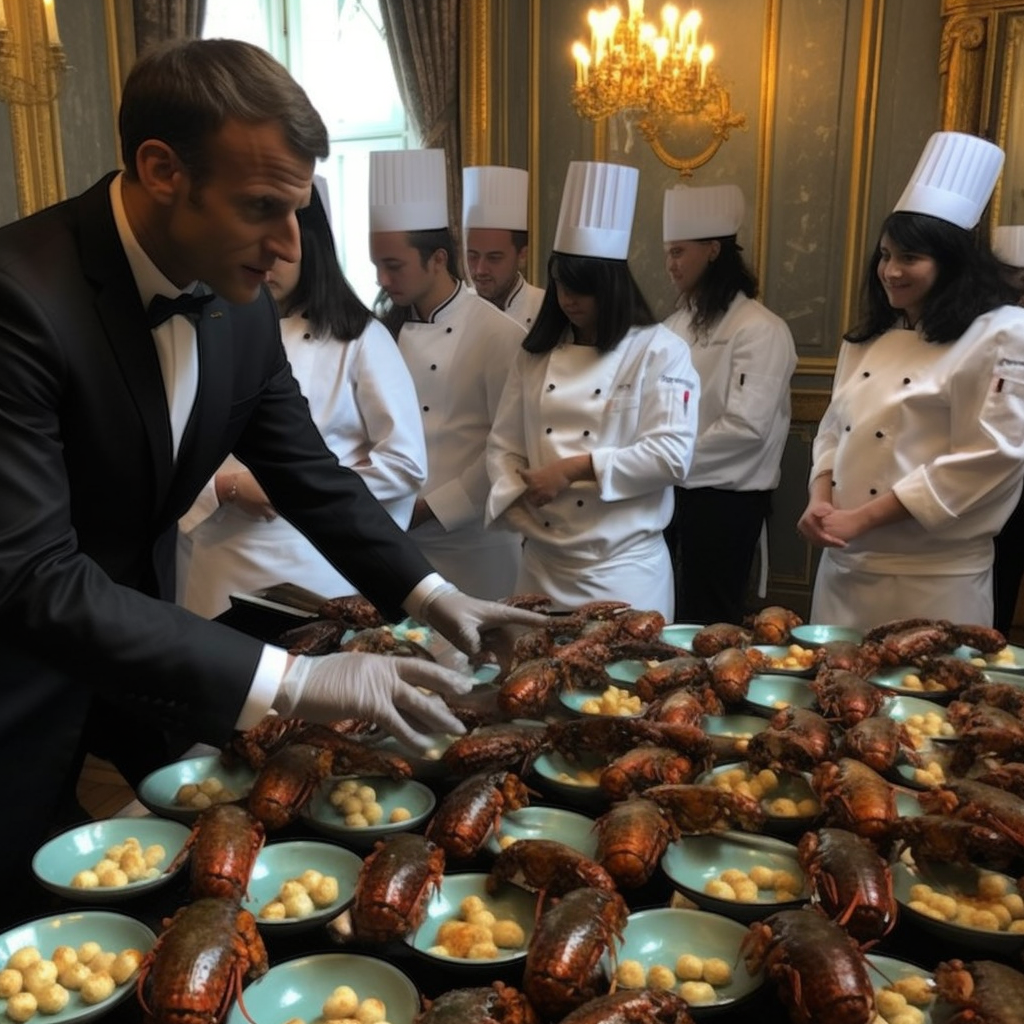 Macron enjoying lobsters at the Palace